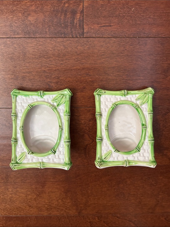 Vintage Other - Vintage Japanese Green and White Bamboo Ceramic Picture Frames — Set of 2